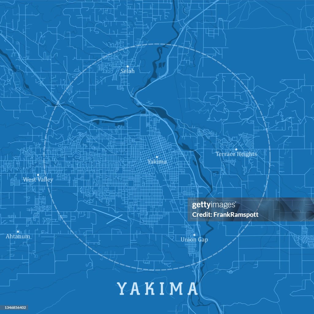 Yakima WA City Vector Road Map Blue Text