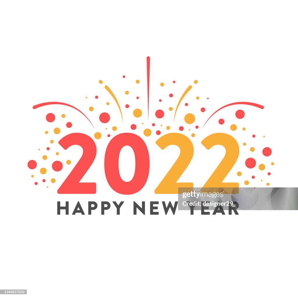 Happy New Year 2022 Banner Flat Design on White Background.