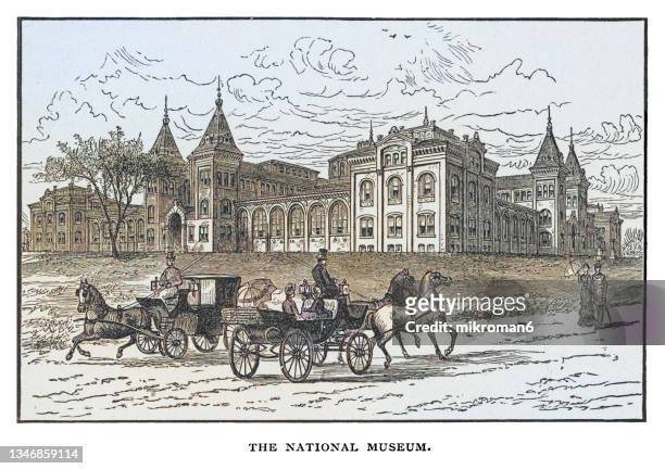 old engraved illustration of the national museum, washington, united states - national museum of natural history washington stock pictures, royalty-free photos & images
