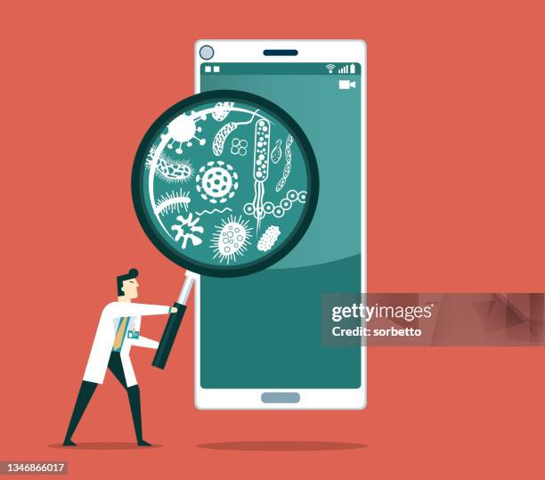 magnifier and bacterial cells - microbiologist stock illustrations