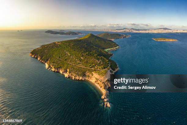 princes' islands scenic aerial view with büyükada island - istanbul province stock pictures, royalty-free photos & images