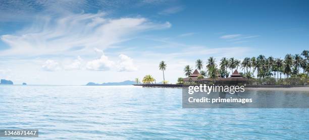 morning view longtail boat in early morning beach at koh mook / koh kradan white sand beach sea in trang and krabi south thailand asia - phuket beach stock pictures, royalty-free photos & images