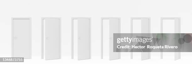 3d illustration of many white doors closing on white background - doorway 個照片及圖片檔