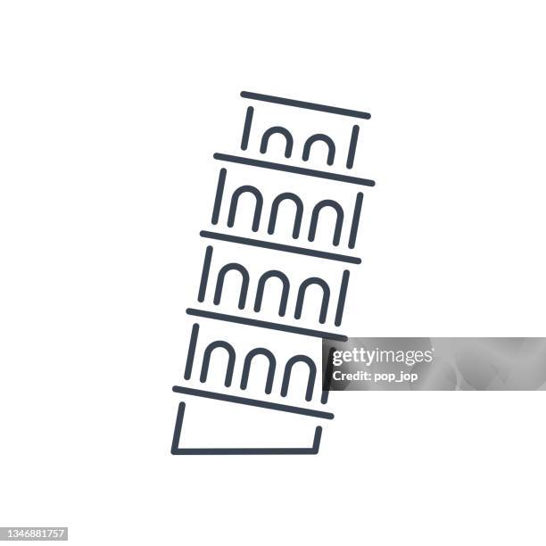 schiefer turm von pisa. wahrzeichen der welt - liniensymbol. vektor-stock-illustration - leaning tower of pisa stock-grafiken, -clipart, -cartoons und -symbole