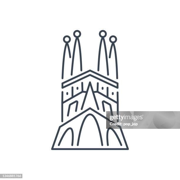 ilustraciones, imágenes clip art, dibujos animados e iconos de stock de sagrada familia. world landmarks - icono de línea. ilustración vectorial de stock - cataluña mapa