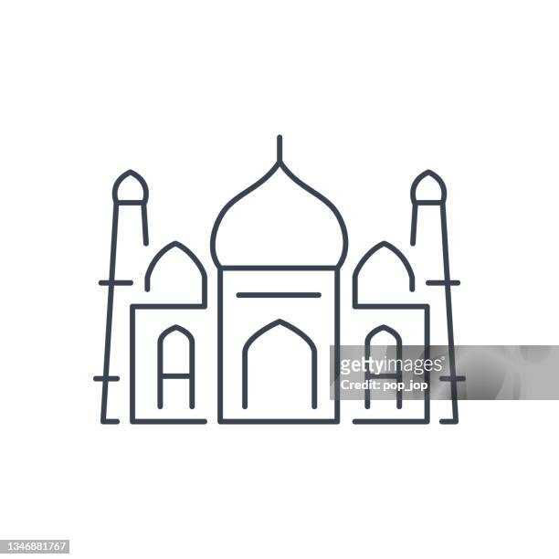 ilustraciones, imágenes clip art, dibujos animados e iconos de stock de taj mahal. world landmarks - icono de línea. ilustración vectorial de stock - taj mahal