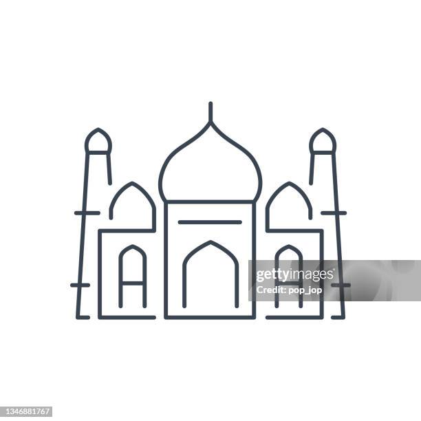 stockillustraties, clipart, cartoons en iconen met taj mahal. world landmarks - line icon. vector stock illustration - taj mahal