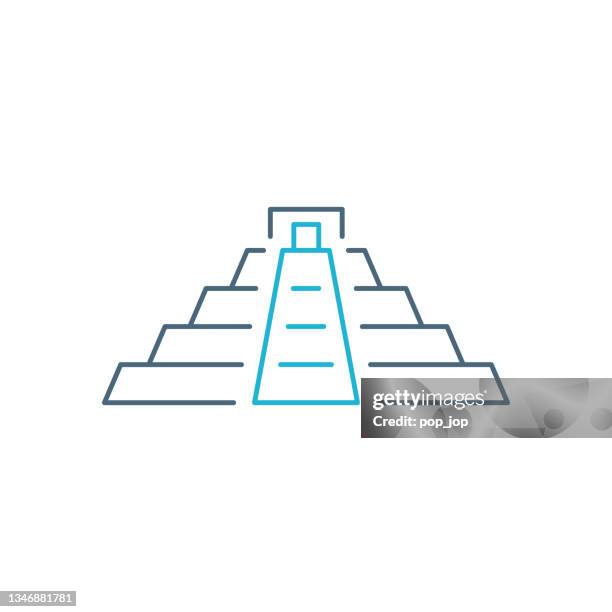 pyramide der azteken in mexiko. wahrzeichen der welt - liniensymbol. vektor-stock-illustration - aztec stock-grafiken, -clipart, -cartoons und -symbole