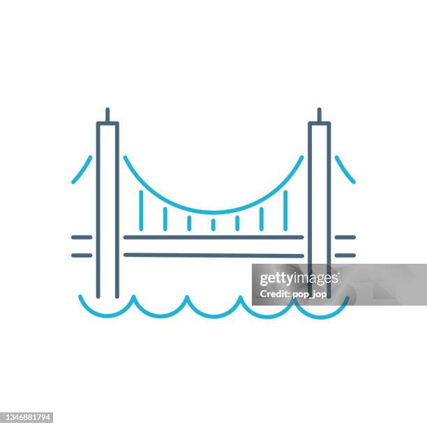 ゴールデンゲートブリッジ。世界のランドマーク - ラインアイコン。ベクトルストックの図 - san fransisco bridge vector点のイラスト素材／クリップアート素材／マンガ素材／アイコン素材