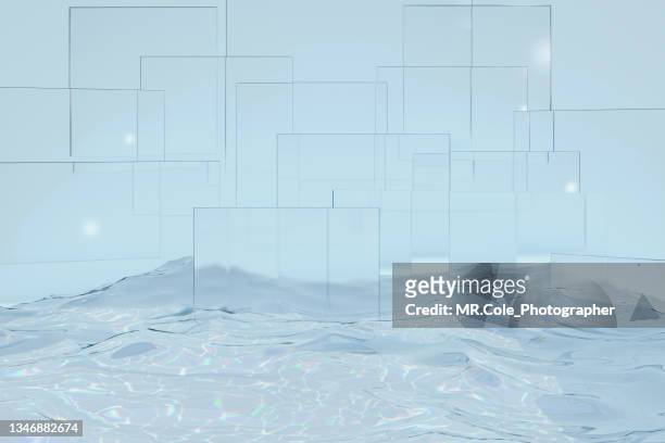 3d rendered ocean floor with glass wall , platforms for product presentation, mock up background - transparent stock photos et images de collection