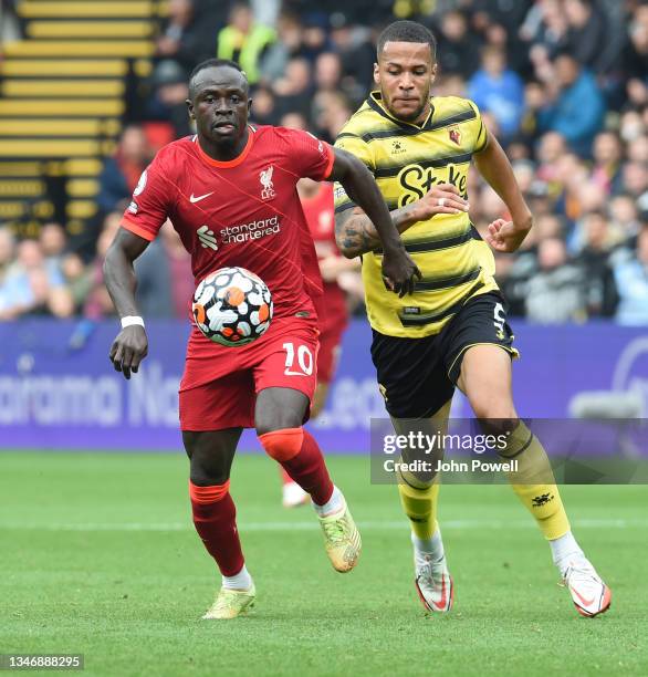 Sadio Mane of Liverpool during the Premier League match between Watford and Liverpool at Vicarage Road on October 16, 2021 in Watford, England.