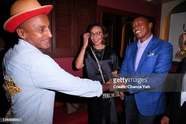 Marcus Samuelsson, Isaiah Thomas and Lynn Kendall are seen at Dinner with Marcus Samuelsson as part of the LIVEHAPPilly series presented by illy...