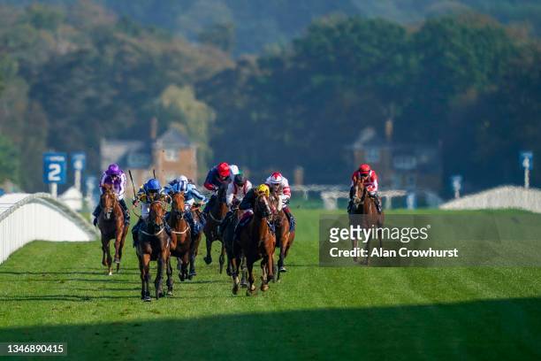 Hollie Doyle riding Trueshan win The Qipco British Champions Long Distance Cup during the Qipco British Champions Day at Ascot Racecourse on October...