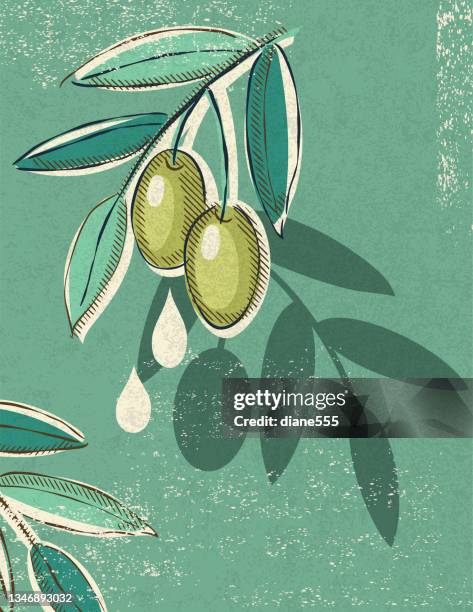 ilustrações de stock, clip art, desenhos animados e ícones de vintage style olives with copy space - azeitonas