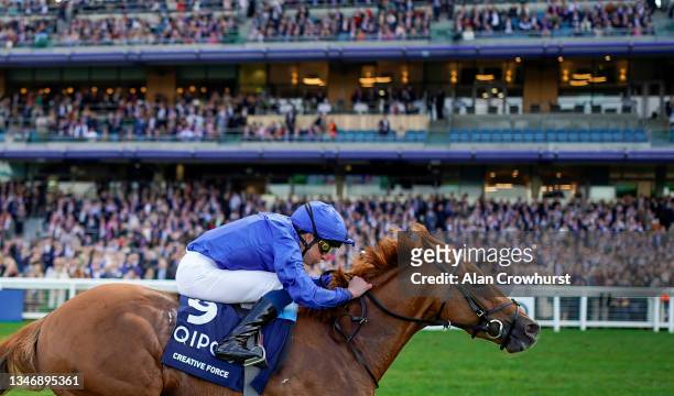 William Buick riding Creative Force win The Qipco British Champions Sprint Stakes during the Qipco British Champions Day at Ascot Racecourse on...