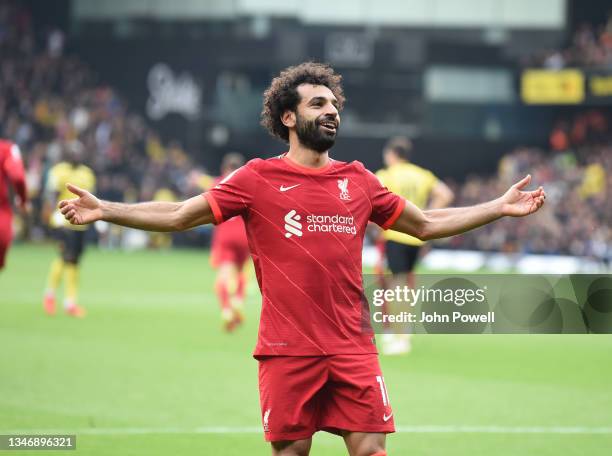 Mohamed Salah of Liverpool celebrates after scoring the fourth goal 0-4 during the Premier League match between Watford and Liverpool at Vicarage...