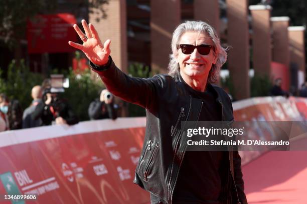 Luciano Ligabue attends the red carpet of the "Luciano Ligabue And Fabrizio Moro" close encounter during the 16th Rome Film Fest 2021 on October 16,...