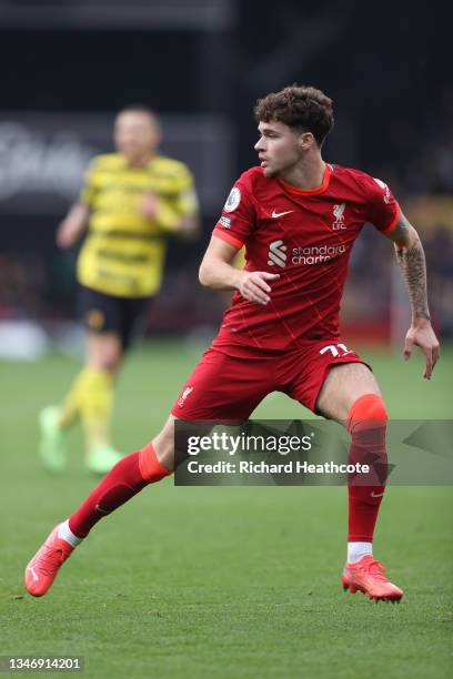 Neco Williams of Liverpool in action during the Premier League match between Watford and Liverpool at Vicarage Road on October 16, 2021 in Watford,...