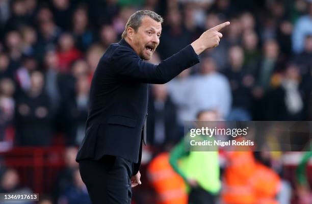 Slavisa Jokanovic, Manager of Sheffield United gives their team instructions during the Sky Bet Championship match between Sheffield United and Stoke...