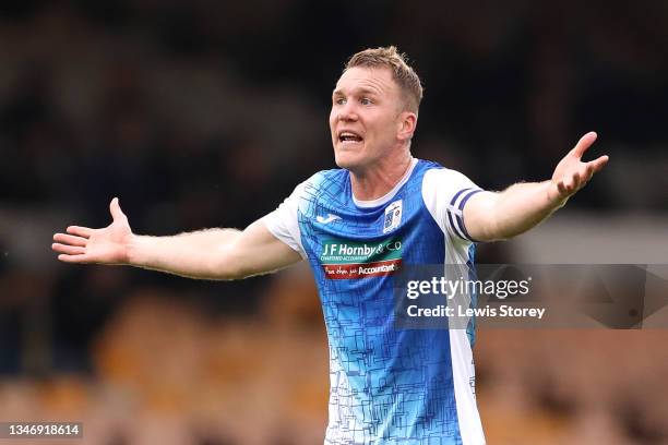 Mark Ellis of Barrow AFC reacts after their side concedes a third goal scored by Malvind Benning of Port Vale during the Sky Bet League Two match...