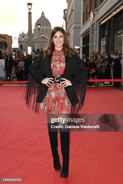 Diana Del Bufalo attends the red carpet of the movie "Time Is Up" during the 19th Alice Nella Città 2021 at Auditorium della Conciliazione on October...