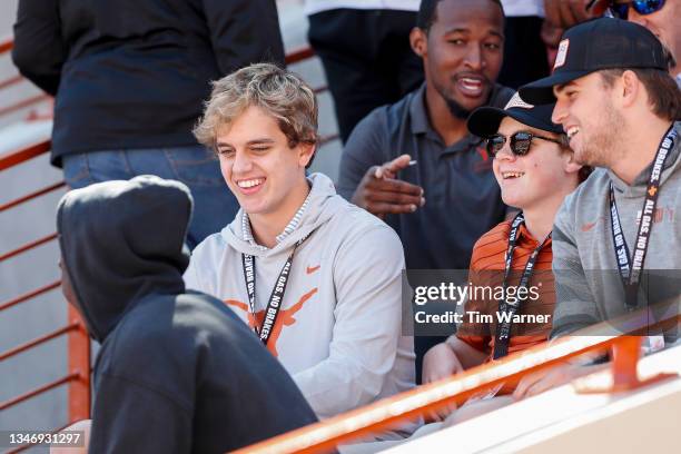 Arch Manning of Isidore Newman School attends the game between the Texas Longhorns and the Oklahoma State Cowboys at Darrell K Royal-Texas Memorial...