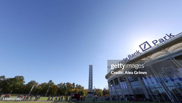 General view outside the stadium prior to the Bundesliga match between Eintracht Frankfurt and Hertha BSC at Deutsche Bank Park on October 16, 2021...