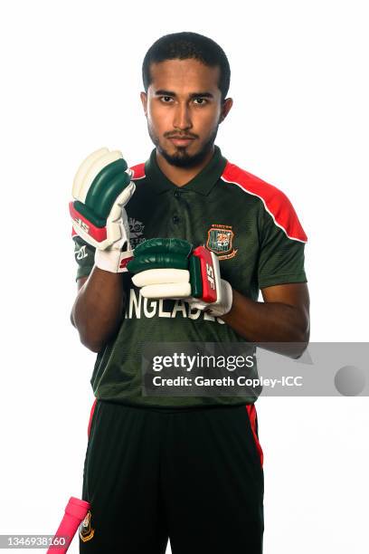 Afif Hossain of Bangladesh poses for a headshot prior to the ICC Men's T20 World Cup on October 13, 2021 in Abu Dhabi, United Arab Emirates.