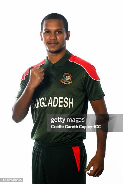 Mohammad Saifuddin of Bangladesh poses for a headshot prior to the ICC Men's T20 World Cup on October 13, 2021 in Abu Dhabi, United Arab Emirates.