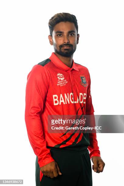 Liton Das of Bangladesh poses for a headshot prior to the ICC Men's T20 World Cup on October 13, 2021 in Abu Dhabi, United Arab Emirates.