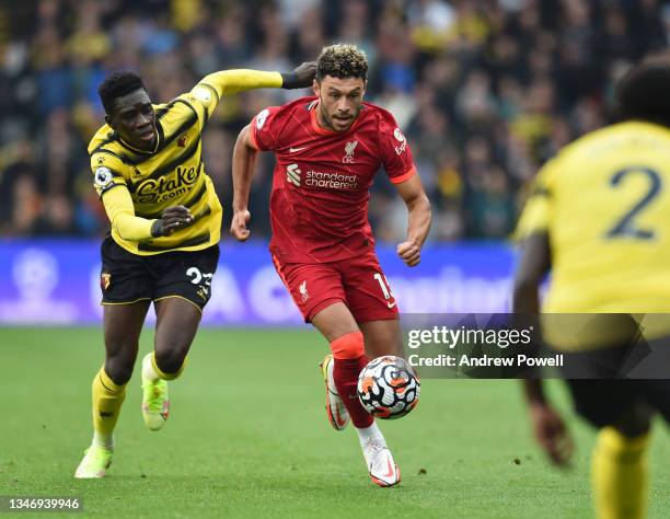 Alex Oxlade-Chamberlain of Liverpool during the Premier League match between Watford and Liverpool at Vicarage Road on October 16, 2021 in Watford,...