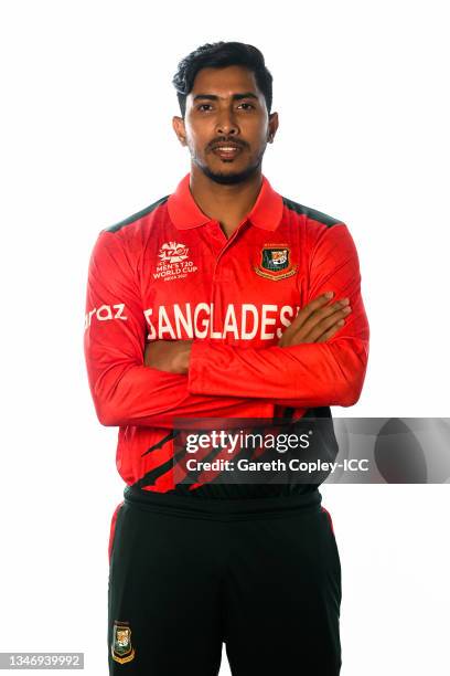 Soumya Sarkar of Bangladesh poses for a headshot prior to the ICC Men's T20 World Cup on October 13, 2021 in Abu Dhabi, United Arab Emirates.