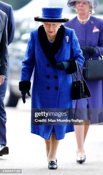 Queen Elizabeth II attends QIPCO British Champions Day at Ascot Racecourse on October 16, 2021 in Ascot, England.