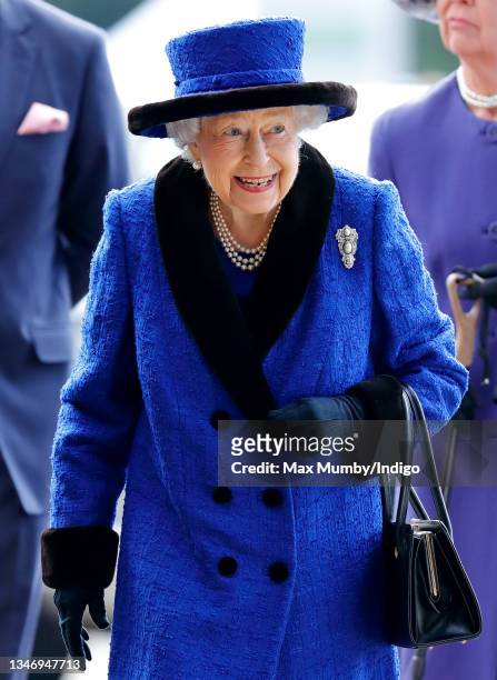 Queen Elizabeth II attends QIPCO British Champions Day at Ascot Racecourse on October 16, 2021 in Ascot, England.