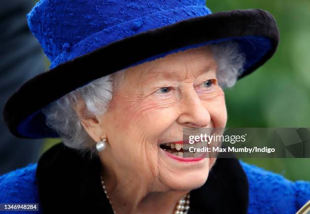 Queen Elizabeth II attends QIPCO British Champions Day at Ascot Racecourse on October 16, 2021 in Ascot, England.