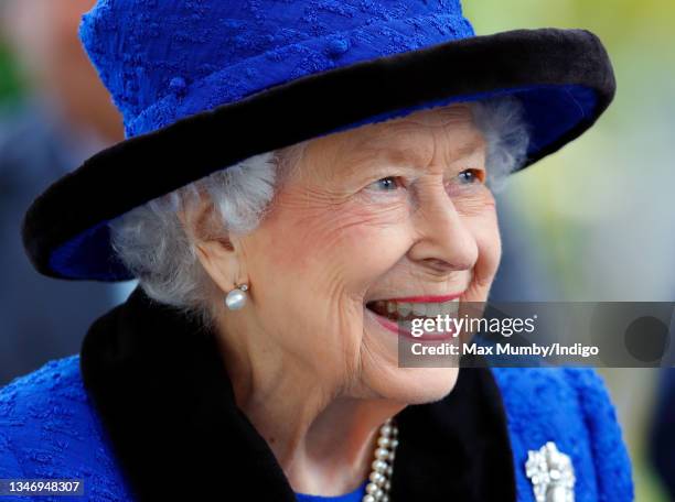 Queen Elizabeth II attends QIPCO British Champions Day at Ascot Racecourse on October 16, 2021 in Ascot, England.