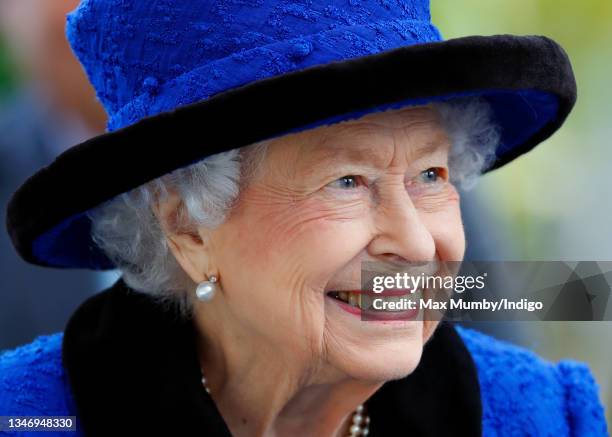 Queen Elizabeth II attends QIPCO British Champions Day at Ascot Racecourse on October 16, 2021 in Ascot, England.