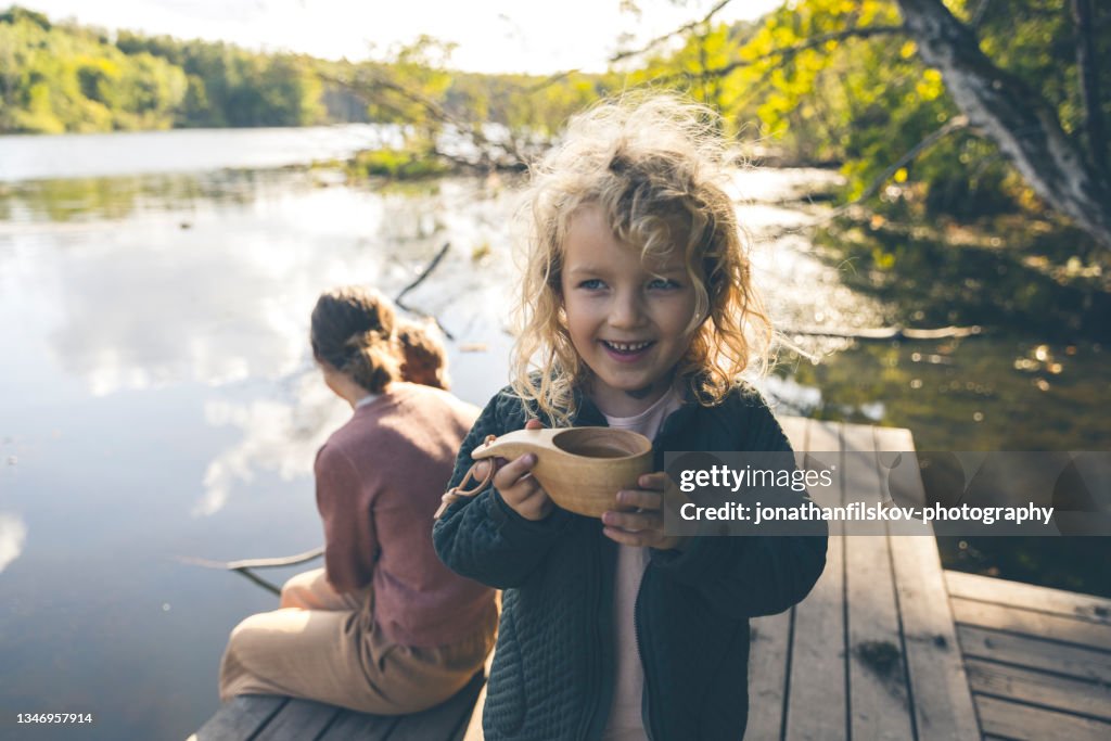 Mother with kids outdoors