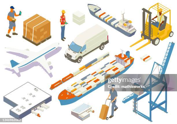 illustrazioni stock, clip art, cartoni animati e icone di tendenza di foglio adesivo per la catena di approvvigionamento - crane construction machinery