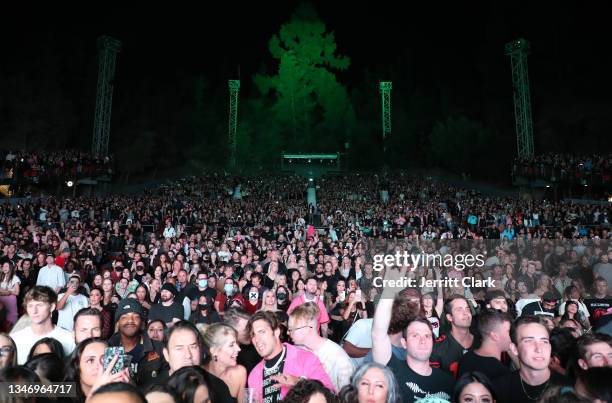 Crowd view as Machine Gun Kelly performs at The Greek Theatre on October 15, 2021 in Los Angeles, California.