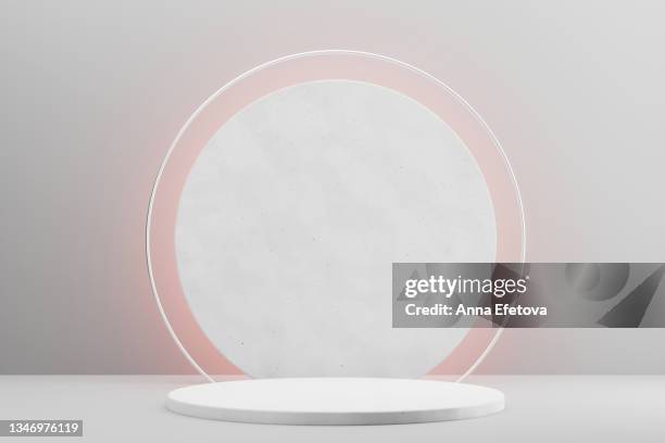 white ceramics podium for product demonstration. three  dimensional stage with creative background. front view. creative trendy concept of the year. - porcelain background stock pictures, royalty-free photos & images