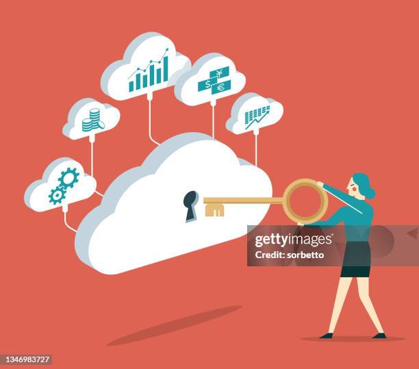 cloud server - businesswoman - key findings stock illustrations
