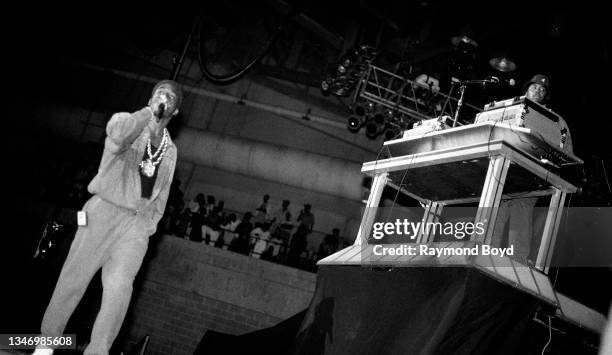 Rapper Rakim and deejay Eric B. Of Eric B. & Rakim performs at the U.I.C. Pavilion in Chicago, Illinois in July 1987.