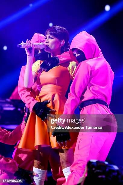 Natti Natasha performs onstage at the 2021 iHeartRadio Fiesta Latina at the Amway Center on October 16, 2021 in Orlando, Florida.