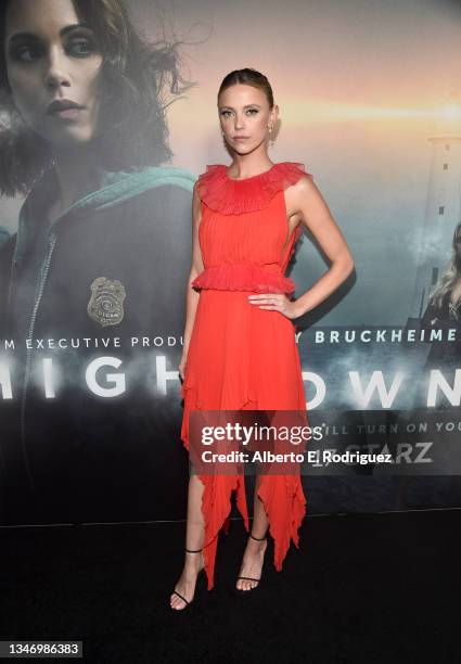 Riley Voelkel attends STARZ season 2 special screening premiere of "Hightown" at Pacific Design Center on October 16, 2021 in West Hollywood,...