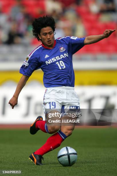 Ahn Jung-hwan of Yokohama F.Marinos in action during the J.League J1 match between Yokohama F.Marinos and Omiya Ardija at Nissan Stadium on April 24,...