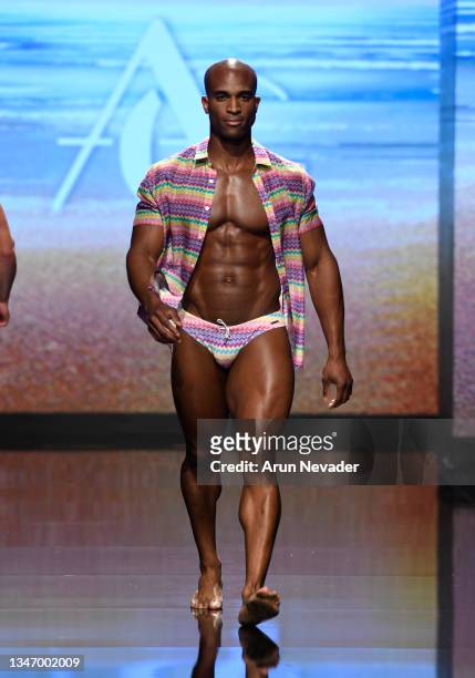 Model walks the runway during ARGYLE GRANT At Los Angeles Fashion Week Powered By Art Hearts Fashion on October 16, 2021 in Los Angeles, California.