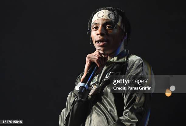 Rapper Soulja Boy performs onstage during 2021 The Millennium tour at State Farm Arena on October 16, 2021 in Atlanta, Georgia.