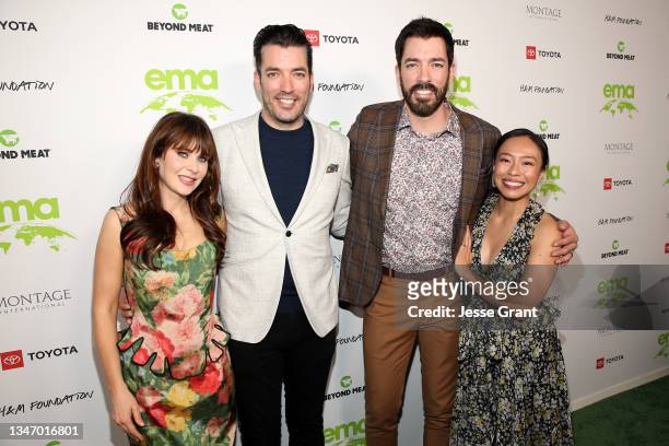 Zooey Deschanel, Jonathan Scott, Drew Scott, and Linda Phan attend the EMA Awards Gala sponsored by Beyond Meat, H&M Foundation, Montage...