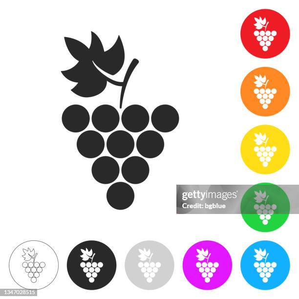 ilustrações, clipart, desenhos animados e ícones de uva. ícones planos em botões em cores diferentes - folha de parreira